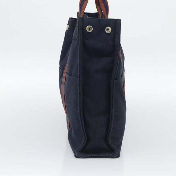 HERMES Fourre Tout MM Hand Bag Canvas Navy Silver Auth fm5406