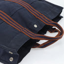 HERMES Fourre Tout MM Hand Bag Canvas Navy Silver Auth fm5406-6