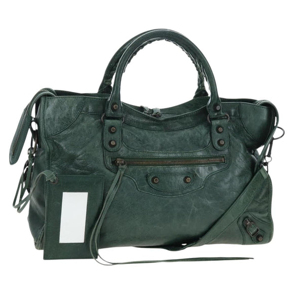 BALENCIAGA The City Hand Bag Leather 2way Green 115748 Auth fm5410V
