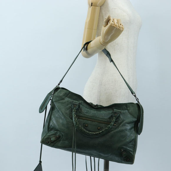 BALENCIAGA The City Hand Bag Leather 2way Green 115748 Auth fm5410V