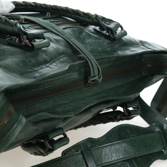 BALENCIAGA The City Hand Bag Leather 2way Green 115748 Auth fm5410V