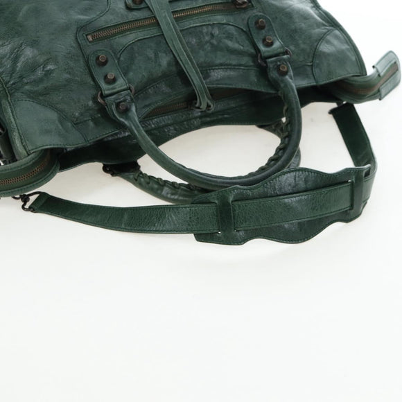 BALENCIAGA The City Hand Bag Leather 2way Green 115748 Auth fm5410V