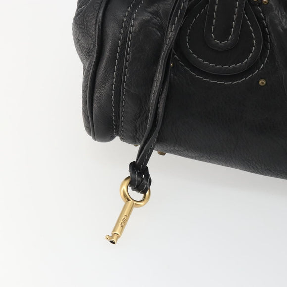Chloe Paddington Hand Bag Leather Black Gold Silver Auth fm5413V
