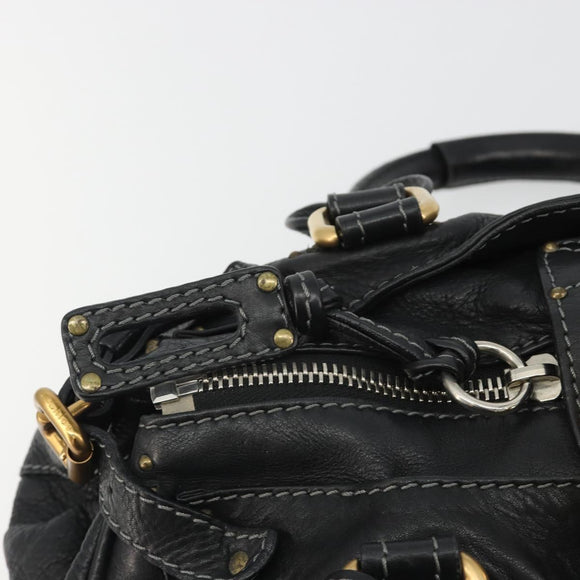 Chloe Paddington Hand Bag Leather Black Gold Silver Auth fm5413V