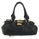Chloe Paddington Hand Bag Leather Black Gold Silver Auth fm5413V-13
