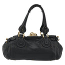 Chloe Paddington Hand Bag Leather Black Gold Silver Auth fm5413V-2