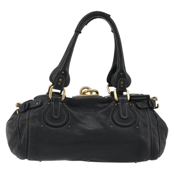 Chloe Paddington Hand Bag Leather Black Gold Silver Auth fm5413V