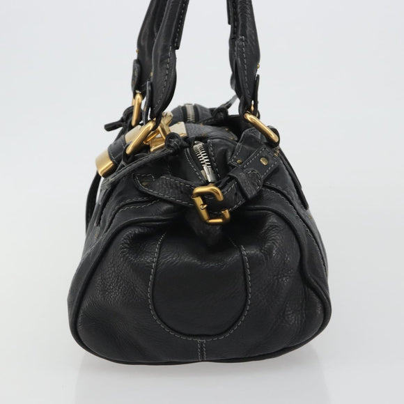 Chloe Paddington Hand Bag Leather Black Gold Silver Auth fm5413V