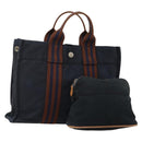 HERMES Hand Bag Canvas 2 Set Black Navy Auth fm5415-1
