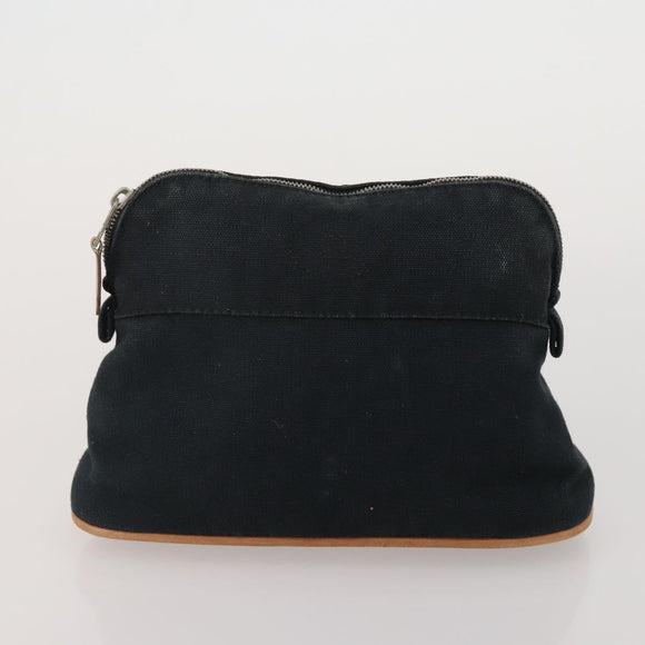 HERMES Hand Bag Canvas 2 Set Black Navy Auth fm5415