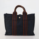 HERMES Hand Bag Canvas 2 Set Black Navy Auth fm5415-2