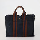 HERMES Hand Bag Canvas 2 Set Black Navy Auth fm5415-3