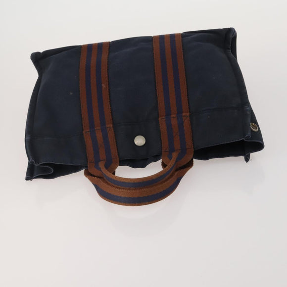 HERMES Hand Bag Canvas 2 Set Black Navy Auth fm5415