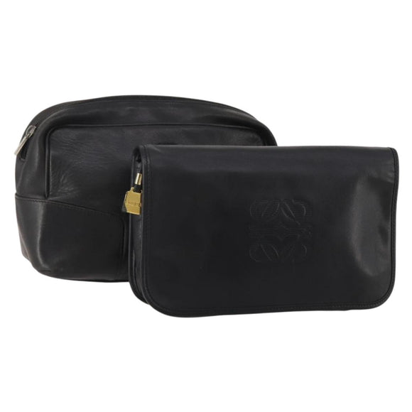 LOEWE Clutch Bag Leather 2 Set Black Auth fm5416