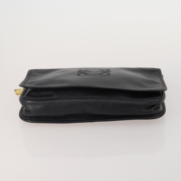 LOEWE Clutch Bag Leather 2 Set Black Auth fm5416