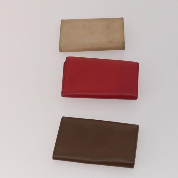PRADA Wallet Leather 7 Set Red Black beige Auth fm5422