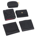 CHANEL Cambon Line Wallet Leather Caviar Skin 5 Set Black CC Auth fm5423-1