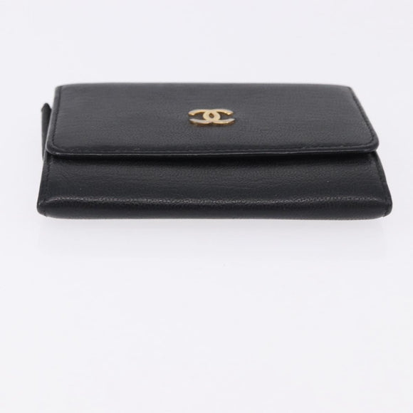 CHANEL Cambon Line Wallet Leather Caviar Skin 5 Set Black CC Auth fm5423