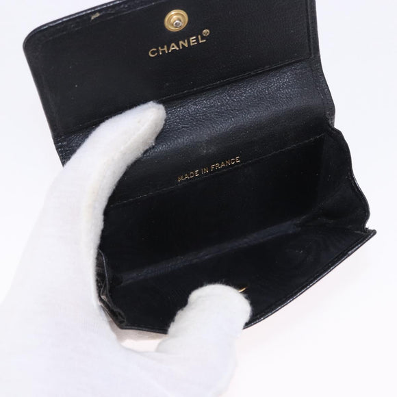 CHANEL Cambon Line Wallet Leather Caviar Skin 5 Set Black CC Auth fm5423
