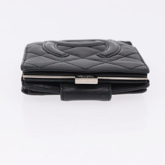 CHANEL Cambon Line Wallet Leather Caviar Skin 5 Set Black CC Auth fm5423