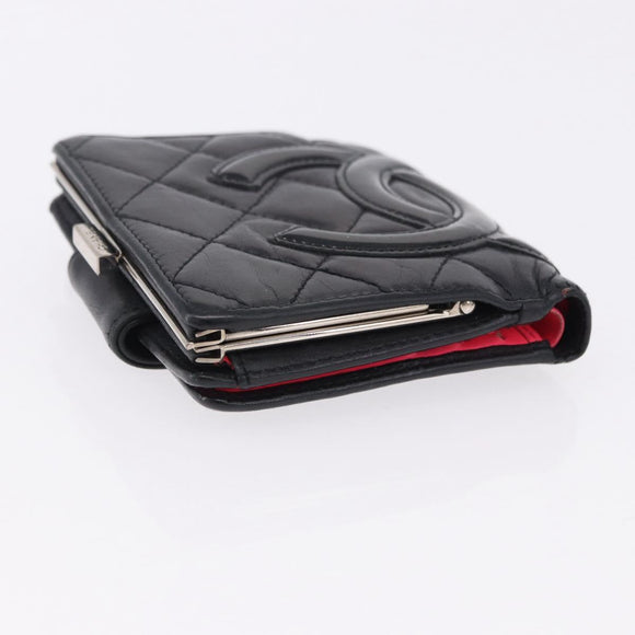 CHANEL Cambon Line Wallet Leather Caviar Skin 5 Set Black CC Auth fm5423