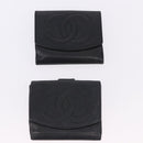 CHANEL Cambon Line Wallet Leather Caviar Skin 5 Set Black CC Auth fm5423-17