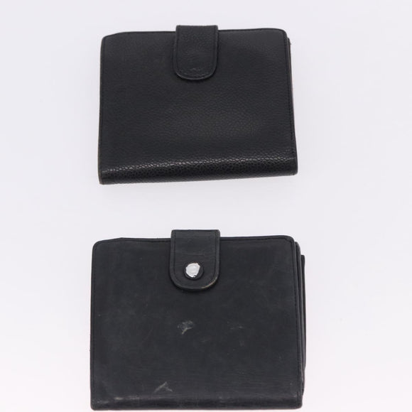 CHANEL Cambon Line Wallet Leather Caviar Skin 5 Set Black CC Auth fm5423