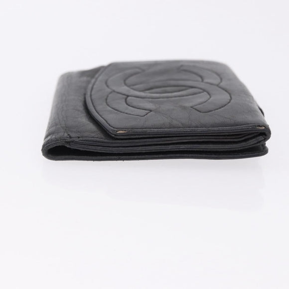 CHANEL Cambon Line Wallet Leather Caviar Skin 5 Set Black CC Auth fm5423