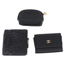 CHANEL Cambon Line Wallet Leather Caviar Skin 5 Set Black CC Auth fm5423-2