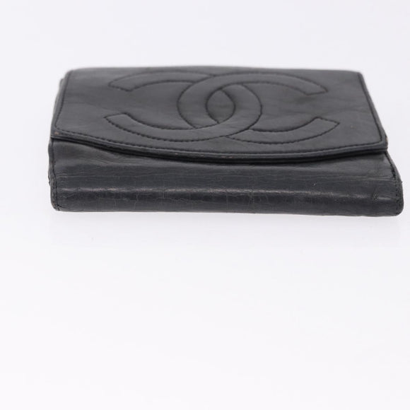 CHANEL Cambon Line Wallet Leather Caviar Skin 5 Set Black CC Auth fm5423