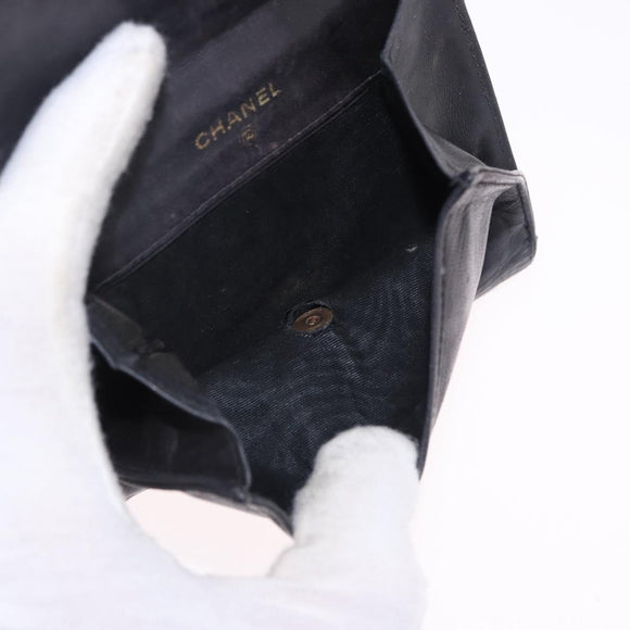 CHANEL Cambon Line Wallet Leather Caviar Skin 5 Set Black CC Auth fm5423