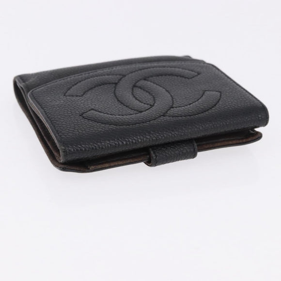 CHANEL Cambon Line Wallet Leather Caviar Skin 5 Set Black CC Auth fm5423
