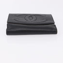 CHANEL Cambon Line Wallet Leather Caviar Skin 5 Set Black CC Auth fm5423-26