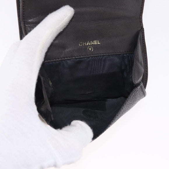 CHANEL Cambon Line Wallet Leather Caviar Skin 5 Set Black CC Auth fm5423