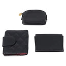 CHANEL Cambon Line Wallet Leather Caviar Skin 5 Set Black CC Auth fm5423-3