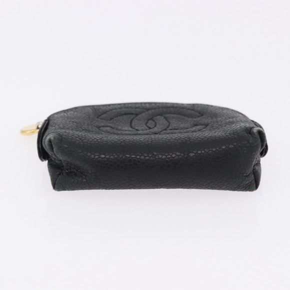 CHANEL Cambon Line Wallet Leather Caviar Skin 5 Set Black CC Auth fm5423