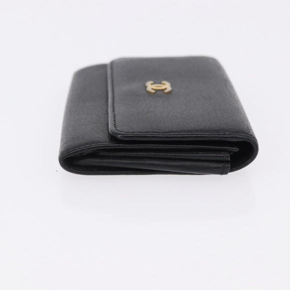 CHANEL Cambon Line Wallet Leather Caviar Skin 5 Set Black CC Auth fm5423