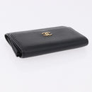 CHANEL Cambon Line Wallet Leather Caviar Skin 5 Set Black CC Auth fm5423-9