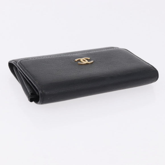 CHANEL Cambon Line Wallet Leather Caviar Skin 5 Set Black CC Auth fm5423