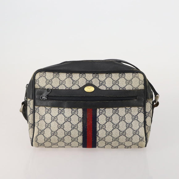 GUCCI GG Supreme WebSherry Line Sherry Line Bag PVC 2 Set Beige Navy Auth fm5425