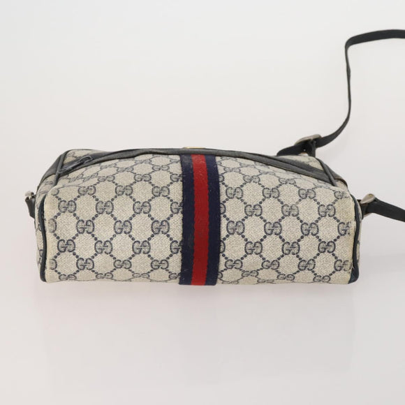 GUCCI GG Supreme WebSherry Line Sherry Line Bag PVC 2 Set Beige Navy Auth fm5425