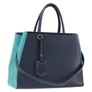 FENDI 2 JOURS Hand Bag Leather 2way Navy Silver Auth fm5429A-1
