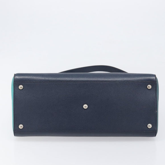 FENDI 2 JOURS Hand Bag Leather 2way Navy Silver Auth fm5429A