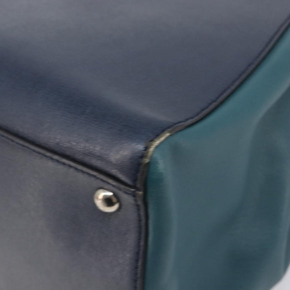 FENDI 2 JOURS Hand Bag Leather 2way Navy Silver Auth fm5429A