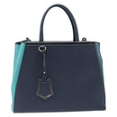 FENDI 2 JOURS Hand Bag Leather 2way Navy Silver Auth fm5429A-13