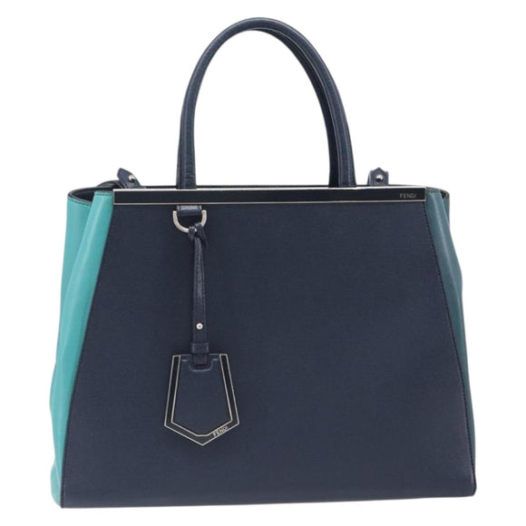 FENDI 2 JOURS Hand Bag Leather 2way Navy Silver Auth fm5429A