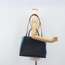FENDI 2 JOURS Hand Bag Leather 2way Navy Silver Auth fm5429A-27