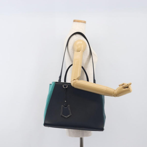 FENDI 2 JOURS Hand Bag Leather 2way Navy Silver Auth fm5429A