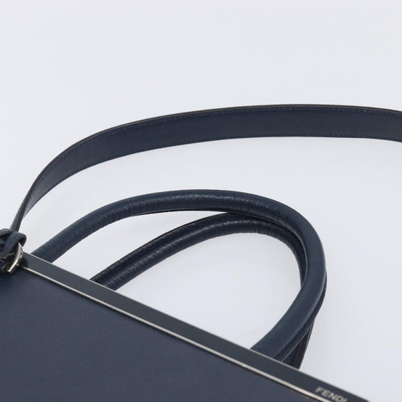FENDI 2 JOURS Hand Bag Leather 2way Navy Silver Auth fm5429A