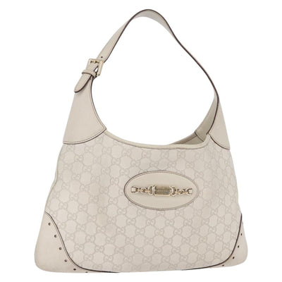 GUCCI GG Canvas Guccissima Shoulder Bag Leather White Gold 145781 Auth fm5430